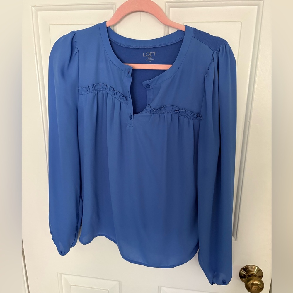LOFT Women's Royal Blue Ruffle Blouse